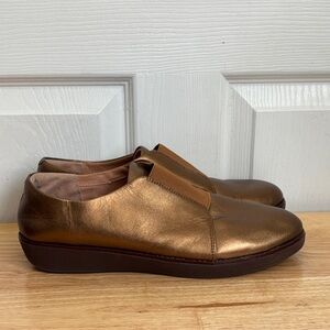Fitflop Laceless Derby Metallic Bronze Leather Slip On Shoes Size 11 Women’s